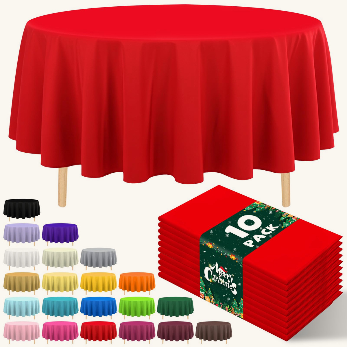 10 Pack Premium Disposable Plastic Tablecloth 84" Round Table Cover for Birthdays…