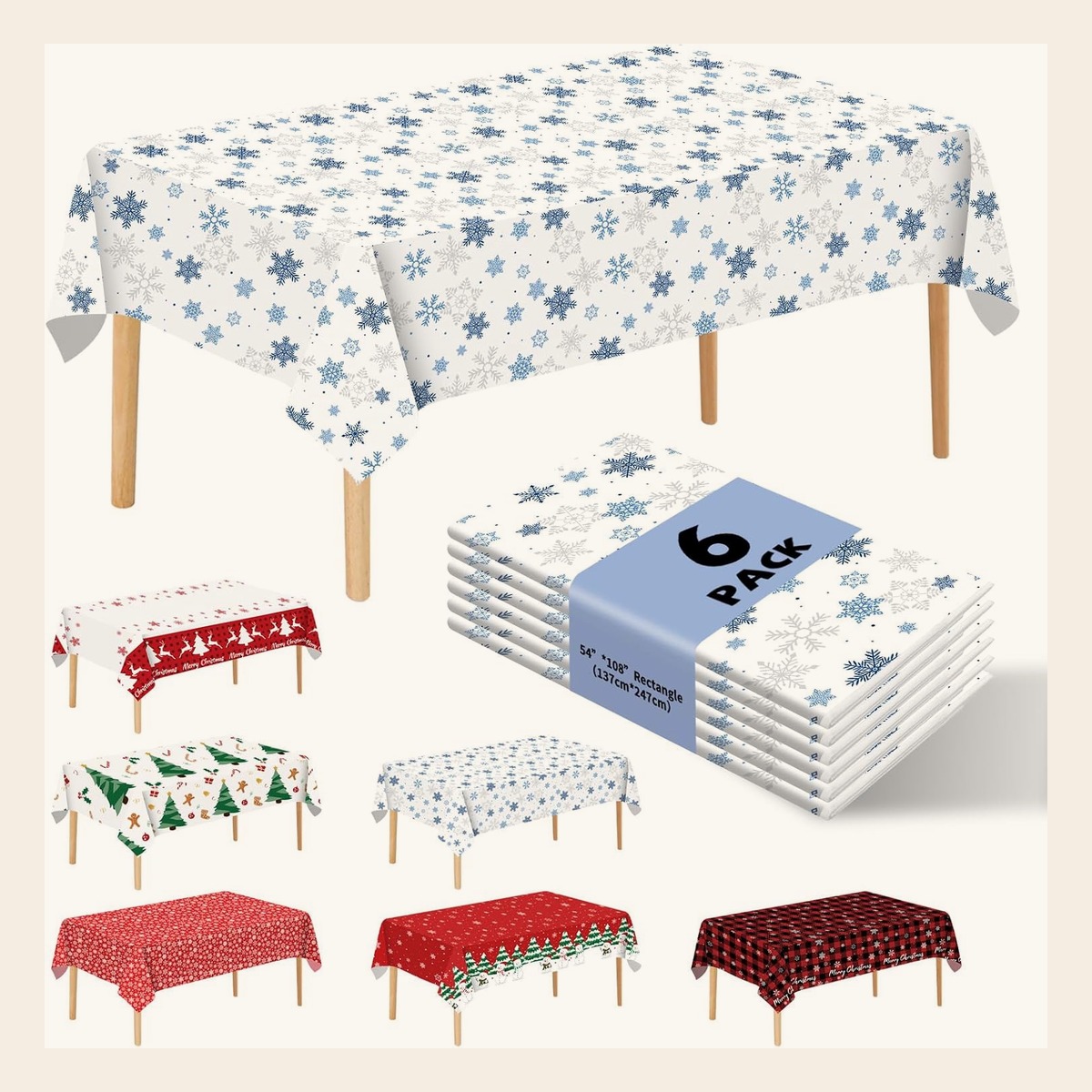 6 pack Christmas snowflake tablecloth