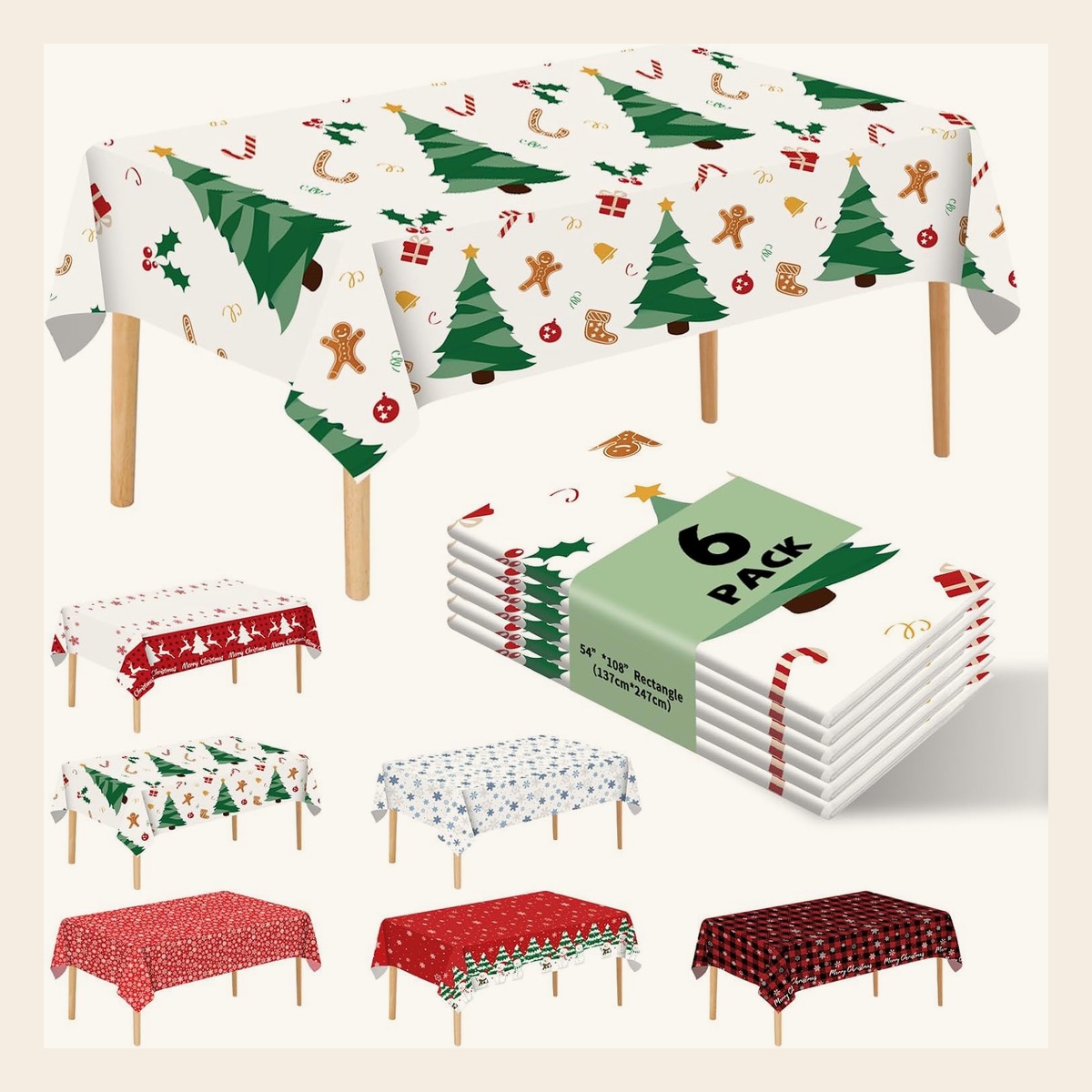 6 pack Christmas tree tablecloth