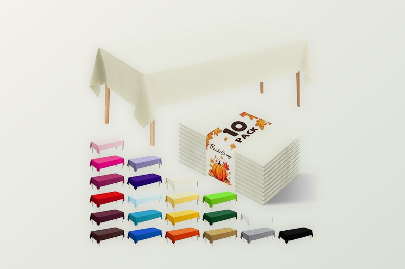 Rectangular disposable plastic tablecloth on a 54 by 108 inch table